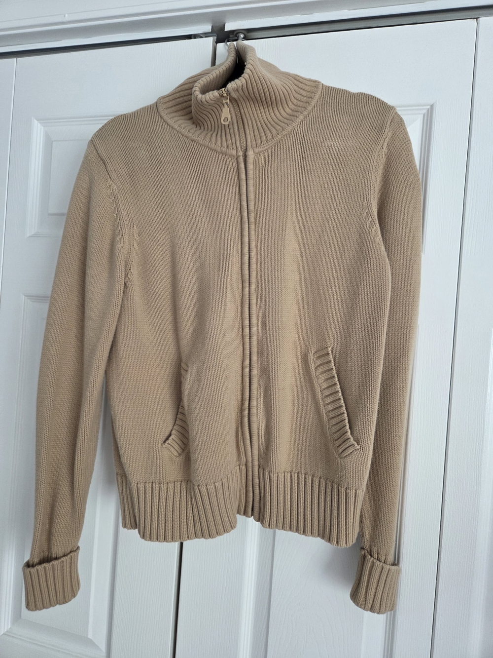 Covington Beige/Tan Zip-Up Knit Sweater
